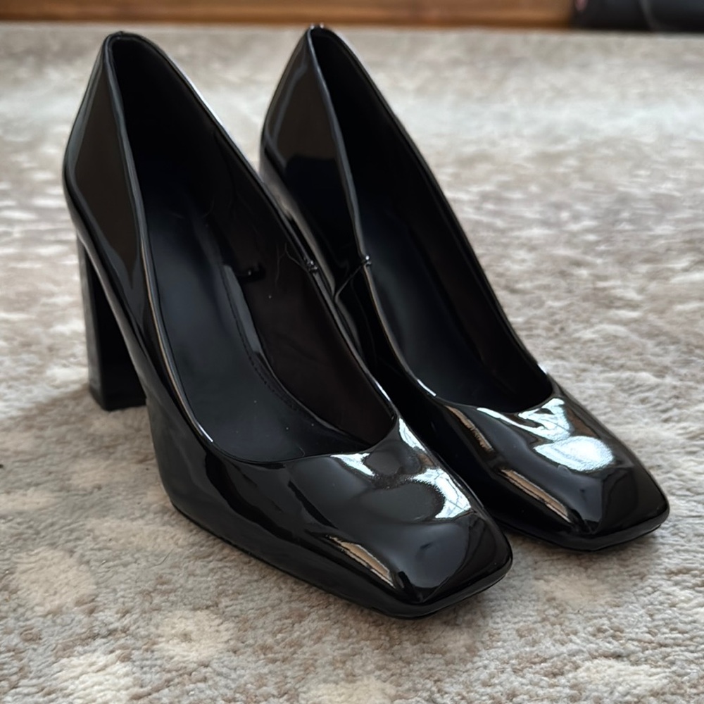 H&M Patent Leather Square Toe Black Women's Pumps